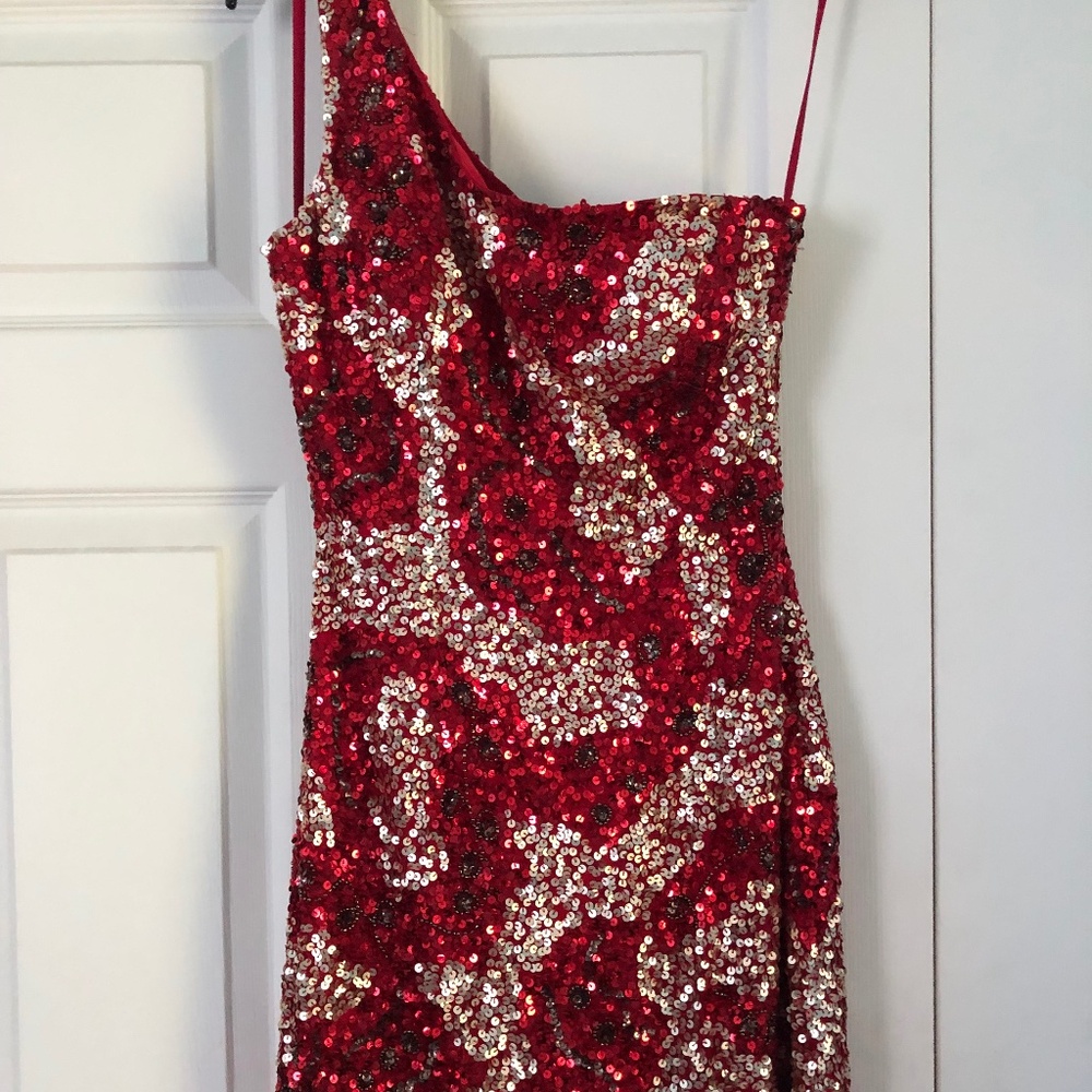 NEW Red & White Sequin Prom Party Cocktail Dress NWT